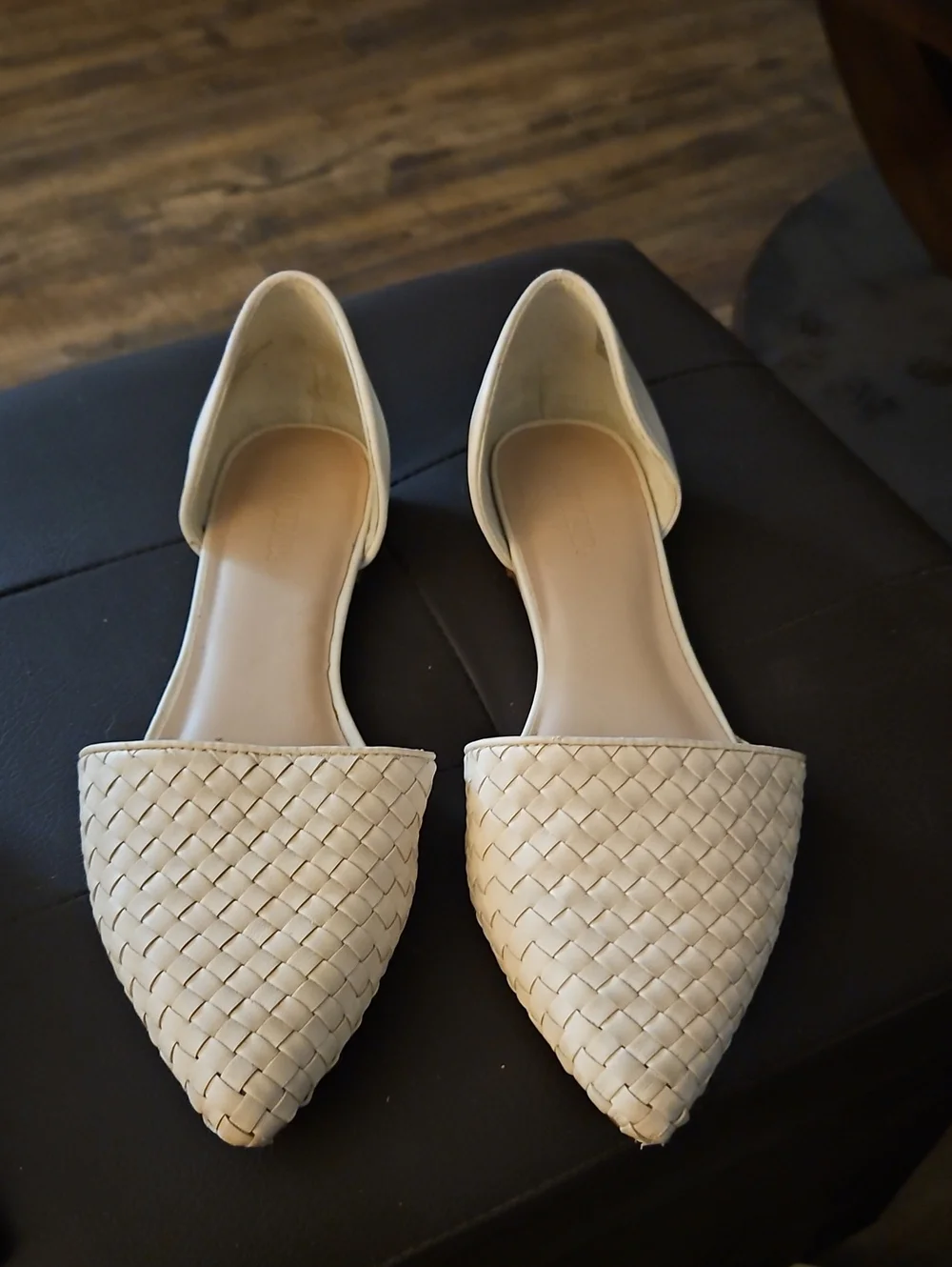 JustFab Cream Woven Pointed-Toe D'Orsay Flats
